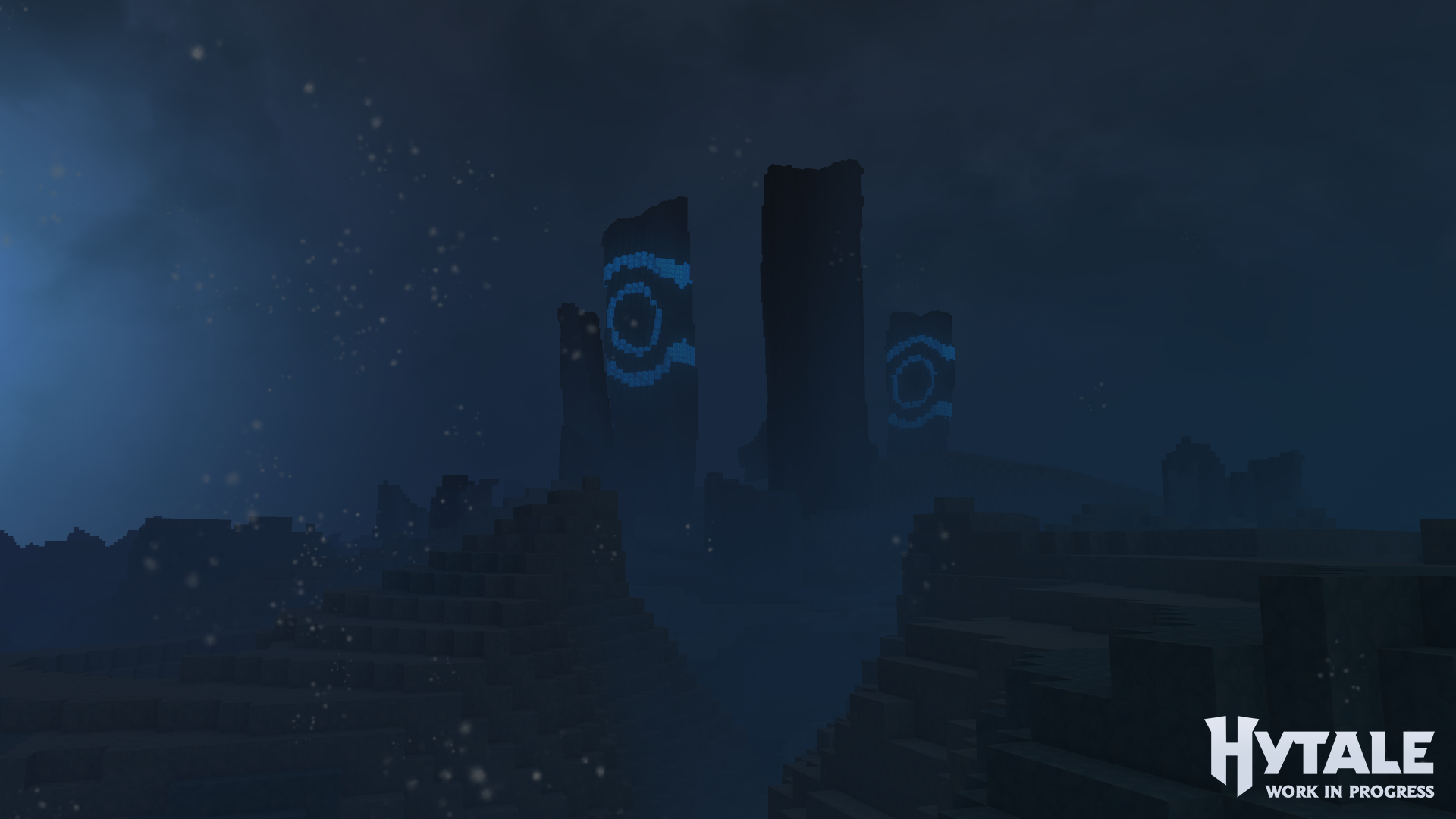 Pietre mari verticale sunt generate procedural folosind terenul și un câmp de poziții în Whisperfrost Frontier.