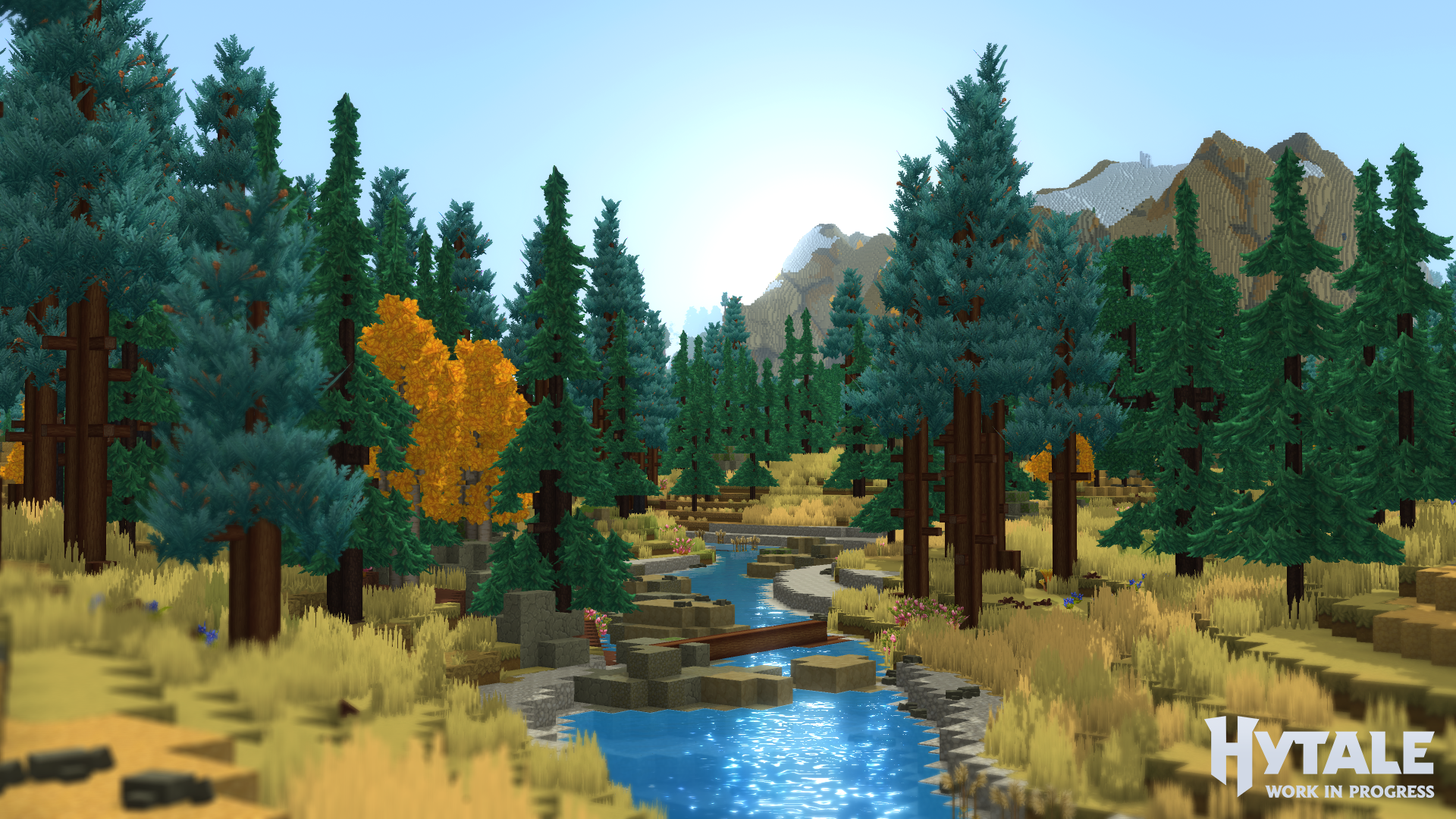 O punte din trunchiuri apare peste un râu prin identificarea a două maluri.