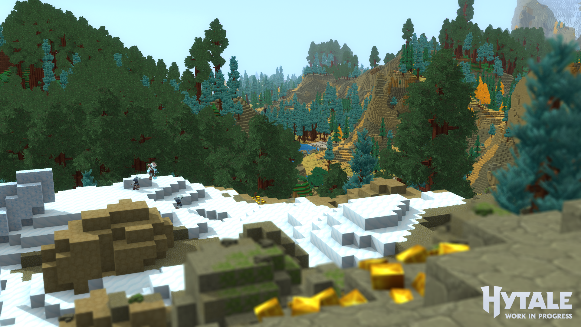 Un cadru larg al unei varietăți de biome din Whisperfrost Frontier.